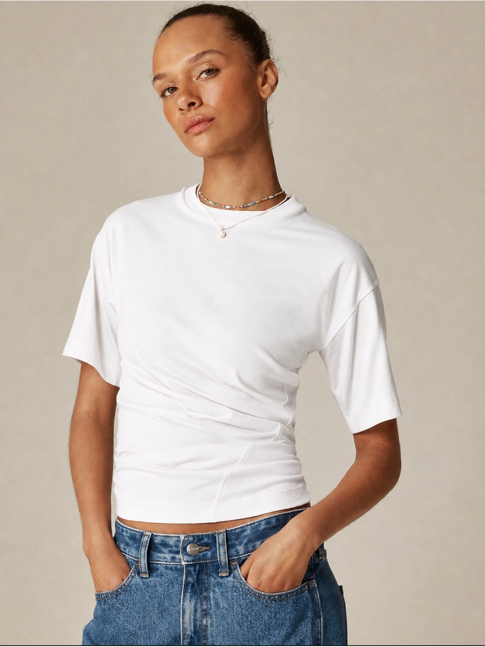 J. Crew Pima Cotton Asymmetrical Ruched Tee in White